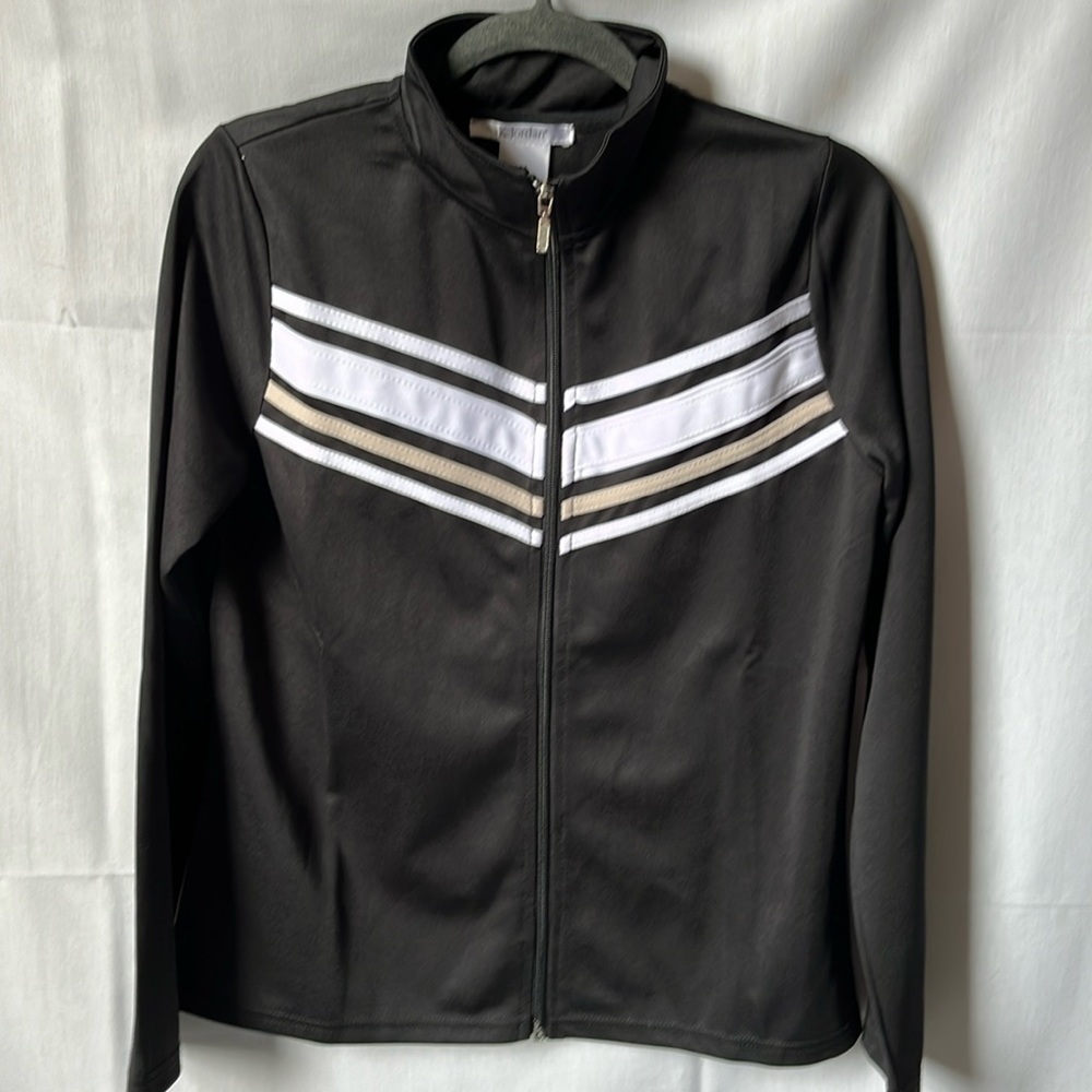 K. Jordan Vintage Black Full Zip Track Jacket White Stripe Athletic Jacket M